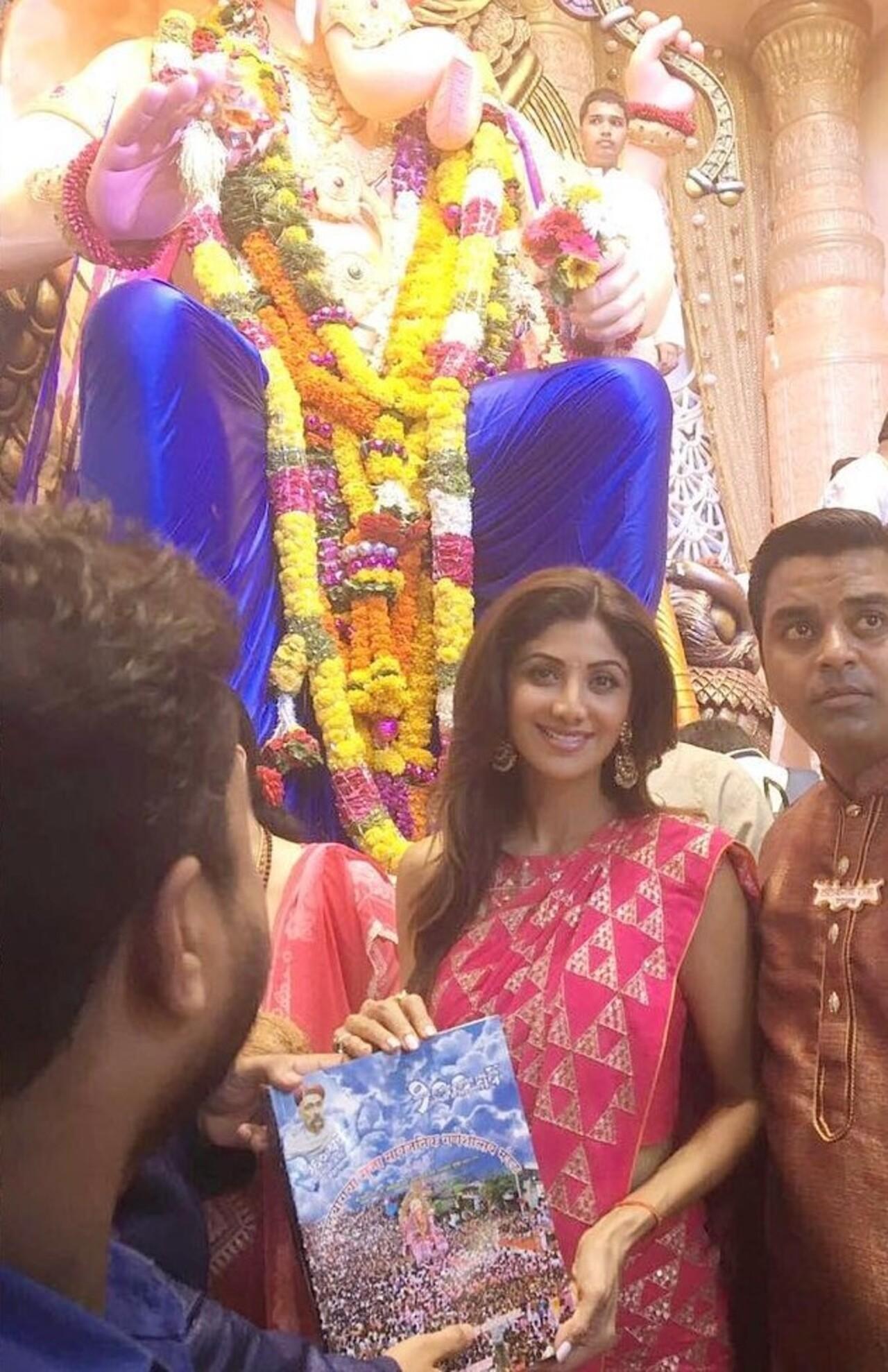 Shilpa Shetty is one of the Ganesh devotees who seek blessings of the God at Lalbaugcha Raja. She has been visiting the pandal with her mother and other family members
